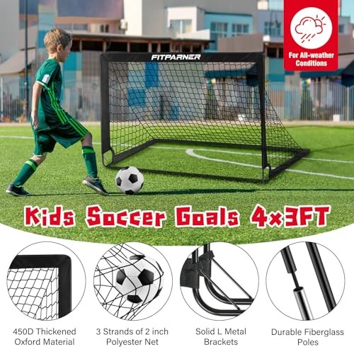 Soccer Goal,Backyard Soccer Goals for Kids 2 Pack,4×3/6×4 FT Black 4x3FT