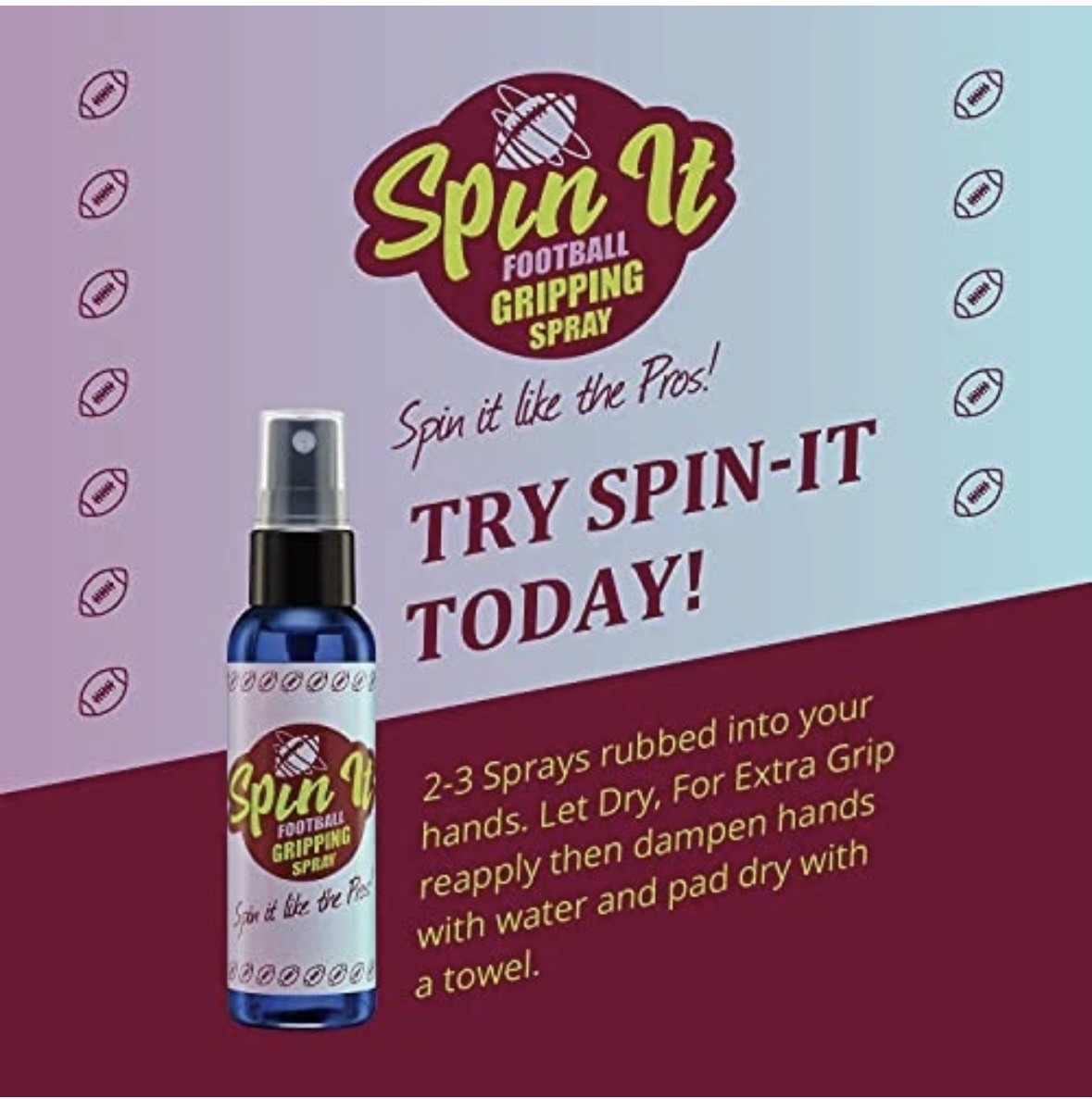 Spin iT Football Grip Spray – Firm Grip With or Without Football Gloves –