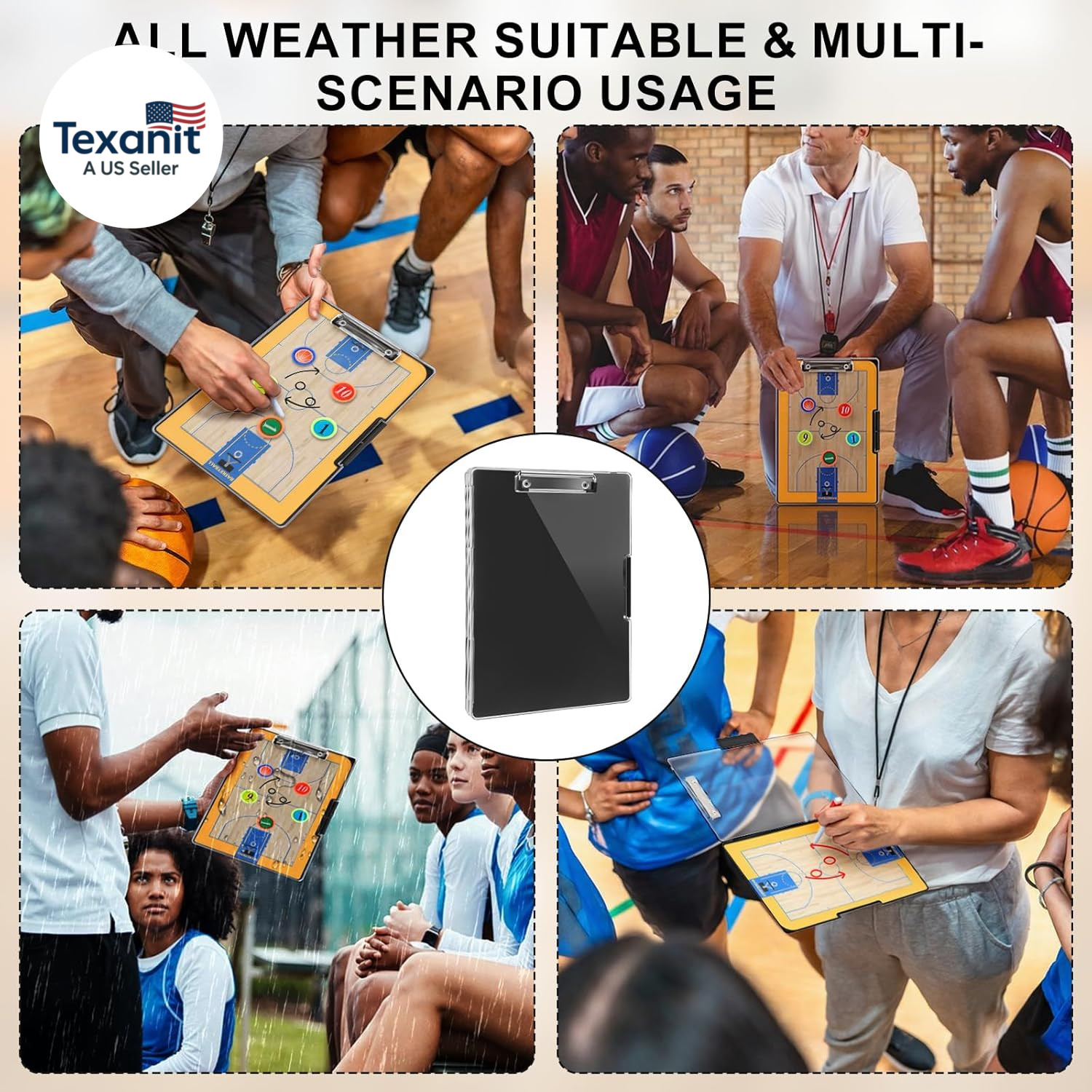 Basketball Clipboard for Coaches – All-Weather Double-Sided Dry Erase Board with