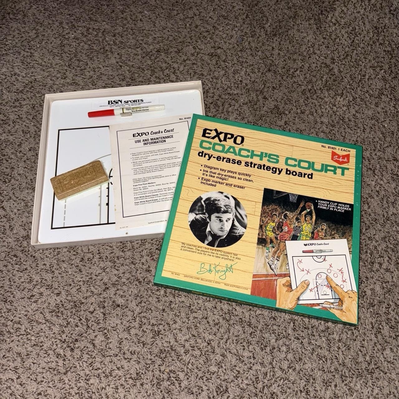 1990s NWT Bobby Knight basketball dry-erase strategy board (board,marker,eraser)
