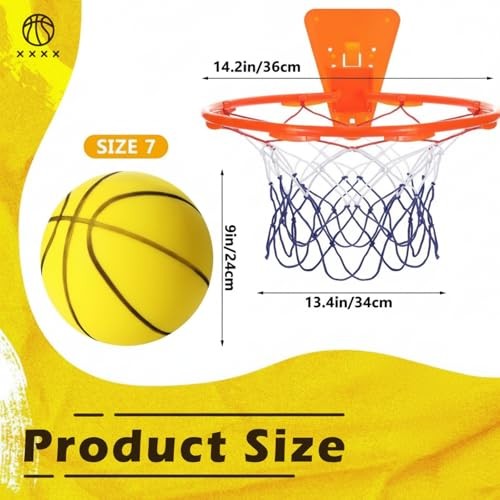 Silent Basketball and Hoop Set Soft Foam Indoor Basketball No Size 7 Yellow