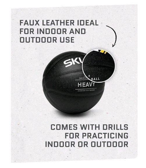 SKLZ Weighted Training Basketball, 29.5″ – 3-lb Heavy Training Ball – Black