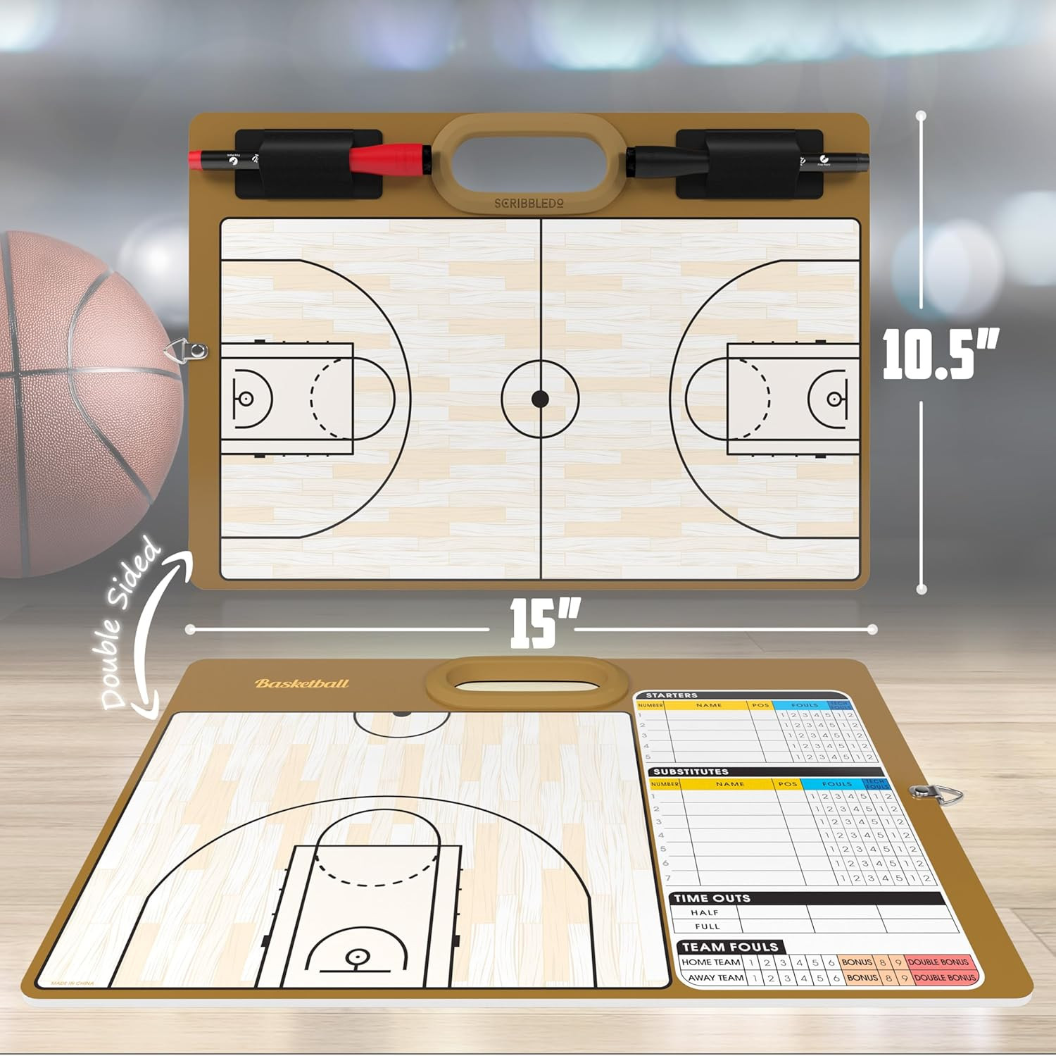 Basketball Dry Erase Board for Coaches 15X10.5 Double Sided Basketball Whiteboar