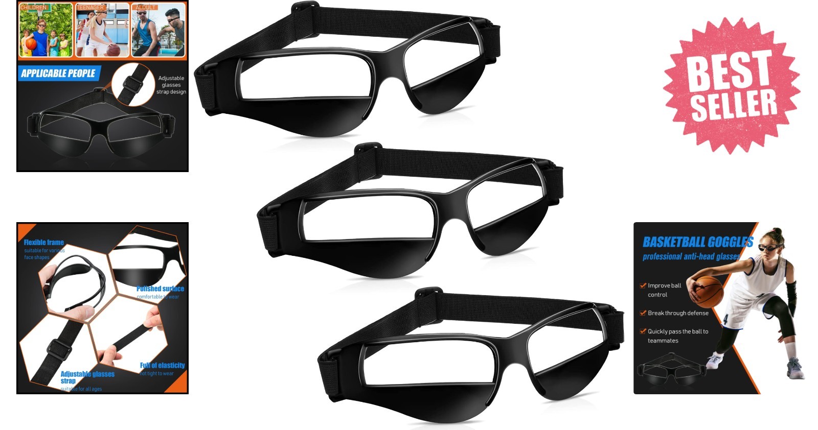 3x Universal Fit Dribbling Goggles for All Ages – Basketball Training Essential