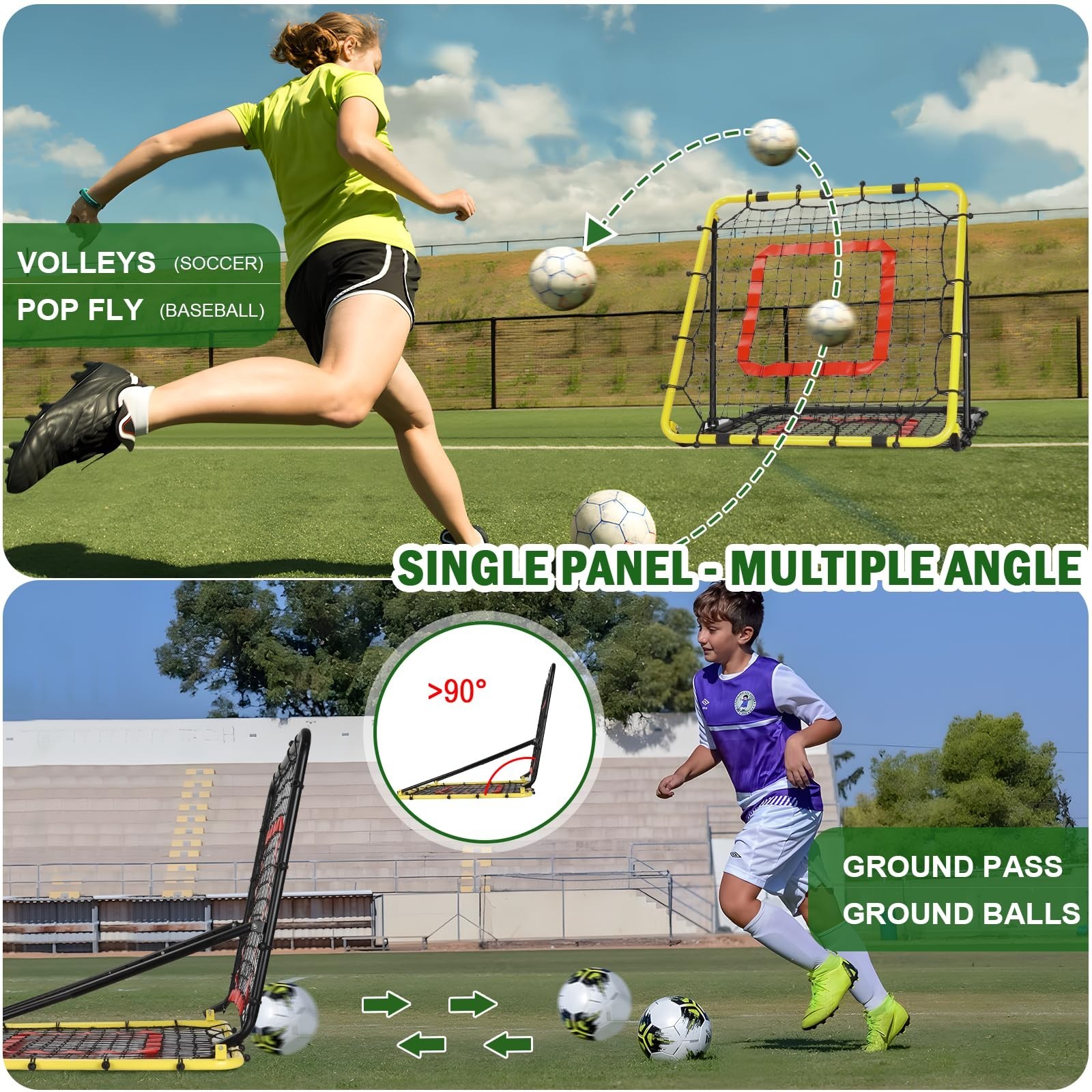 Multi-Sport Rebounder Net for Baseball, Softball & Volleyball – Adjustable Angle