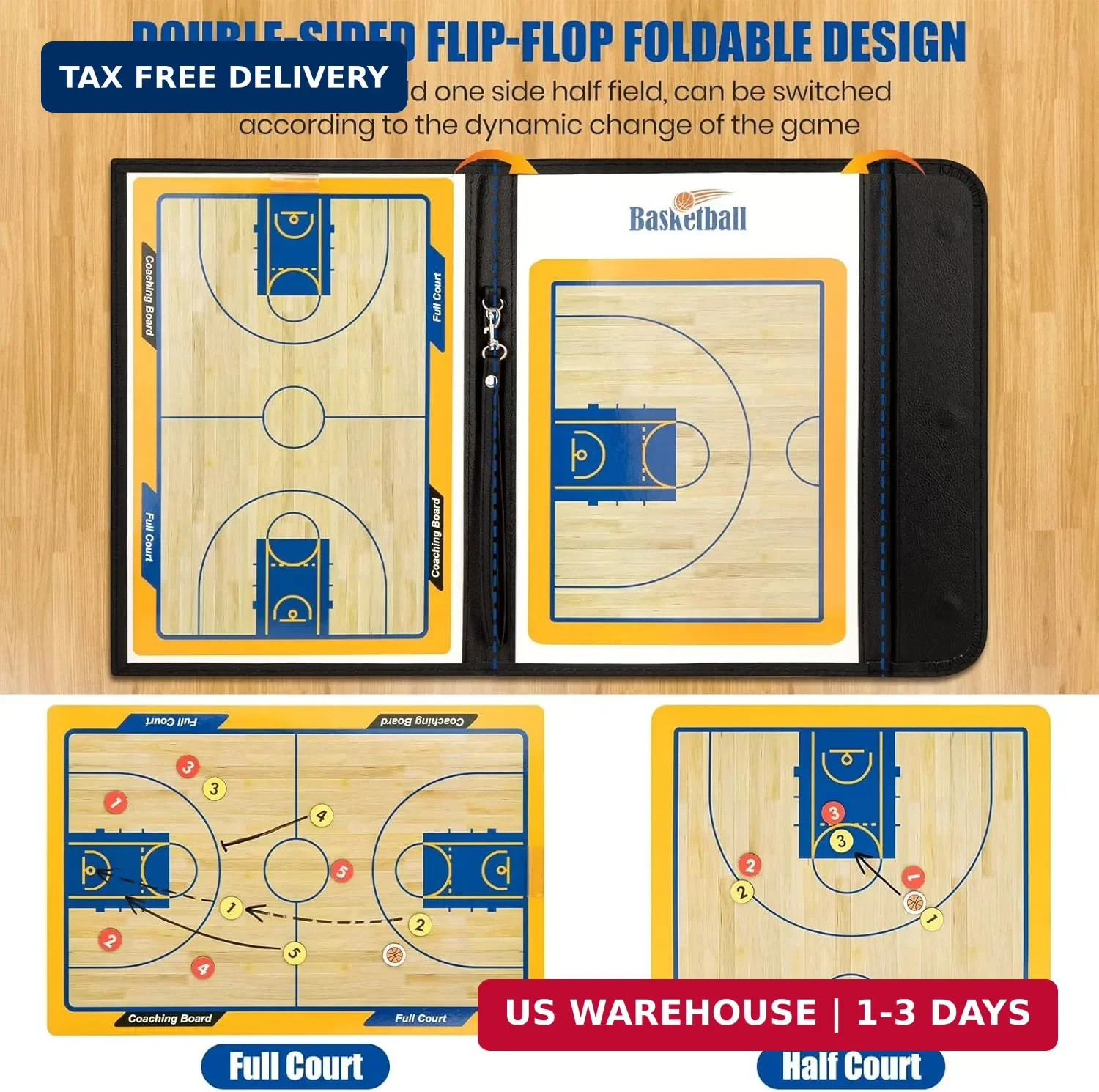 Foldable Basketball Coaching Board, Magnetic Basketball Tactics Clipboard | with