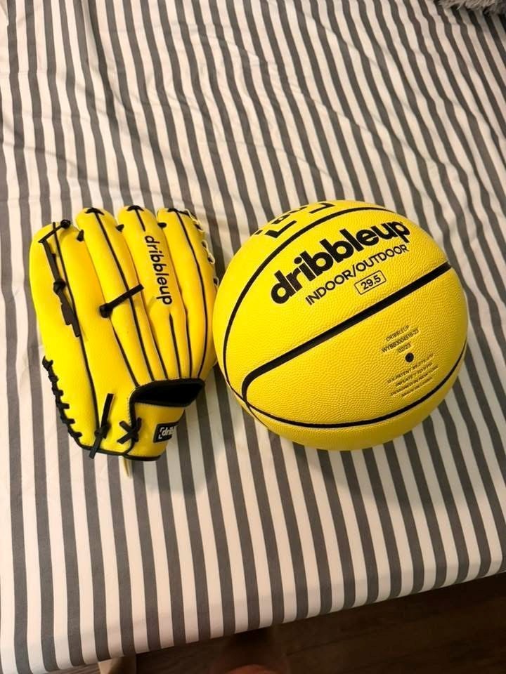Dribbleup Yellow Basketball 29.5″ + Matching Training Glove Bundle