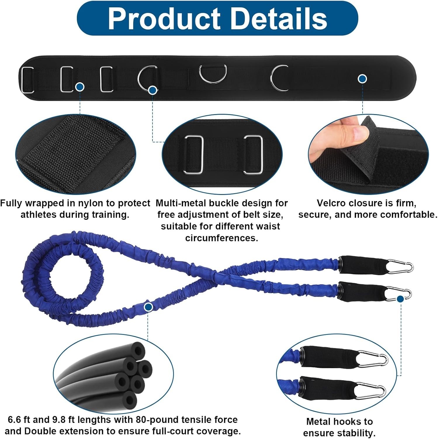 Zone Defense Basketball Bungee Training Kit 1 Belt 6.6Ft & 9.8Ft Resistance Band