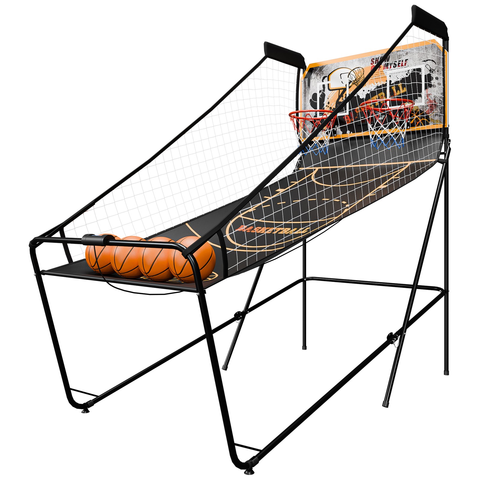 Foldable Basketball Arcade Game Electronic Dual Shot 2 Player 4 Balls Black Gold