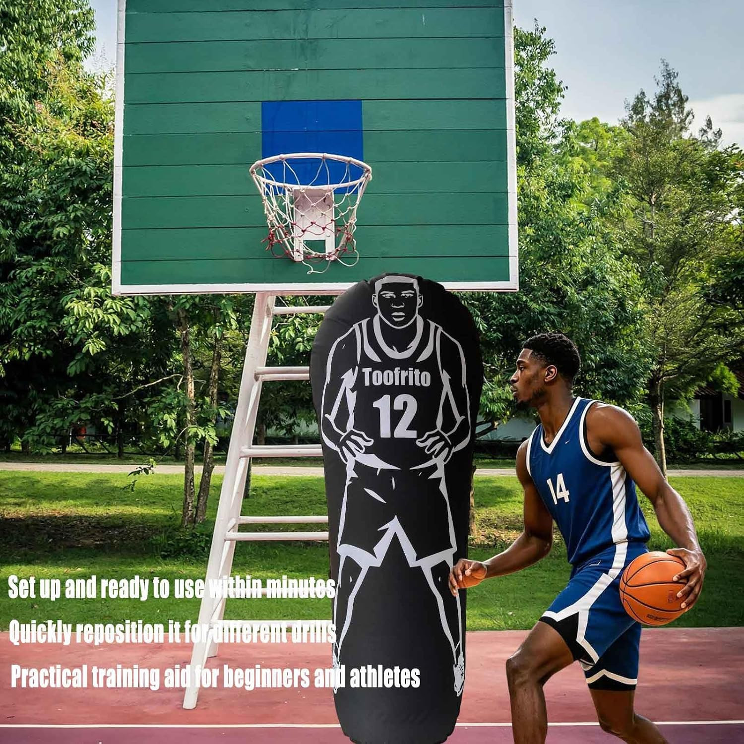 Inflatable Basketball Dummy Defender 72″ Basketball Training Aid with Air Pump B