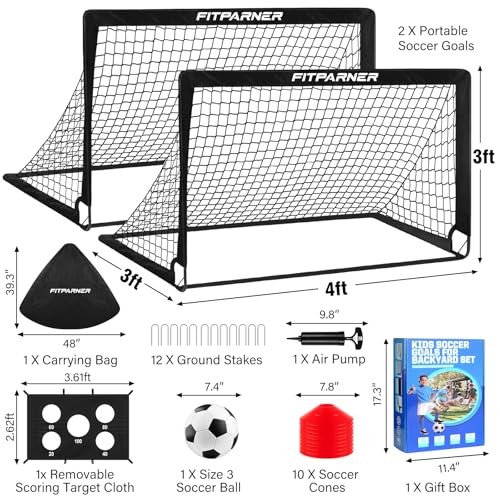 Soccer Goal,Backyard Soccer Goals for Kids 2 Pack,4×3/6×4 FT Black 4x3FT