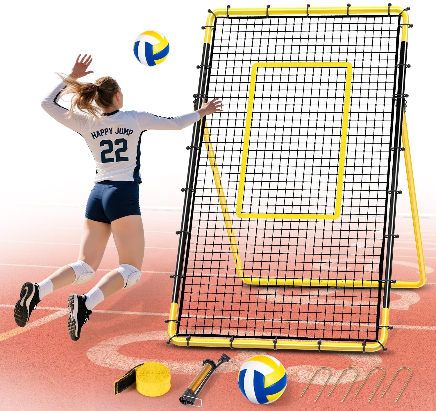 Portable Volleyball Rebounder Net 7×4 FT – 5 Adjustable Angles, Heavy-Duty Frame