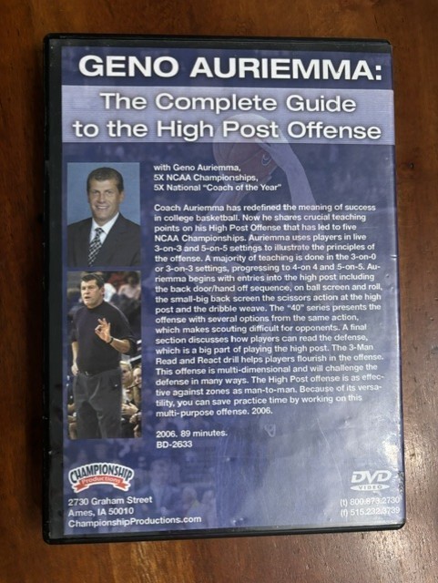 Geno Auriemma The Complete Guide to High Post Offense Basketball Coaching DVD