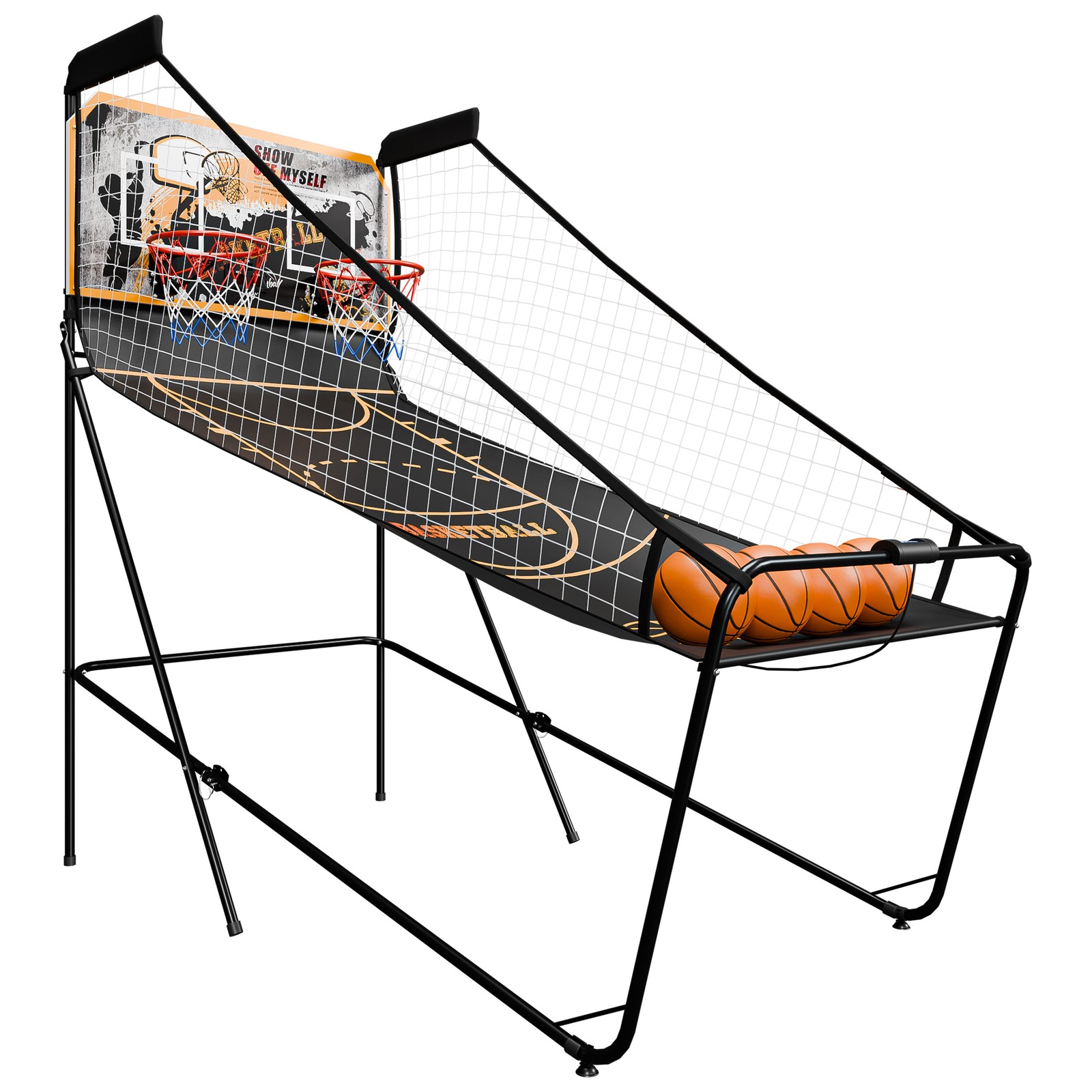 Foldable Basketball Arcade Game Electronic Dual Shot 2 Player 4 Balls Black Gold