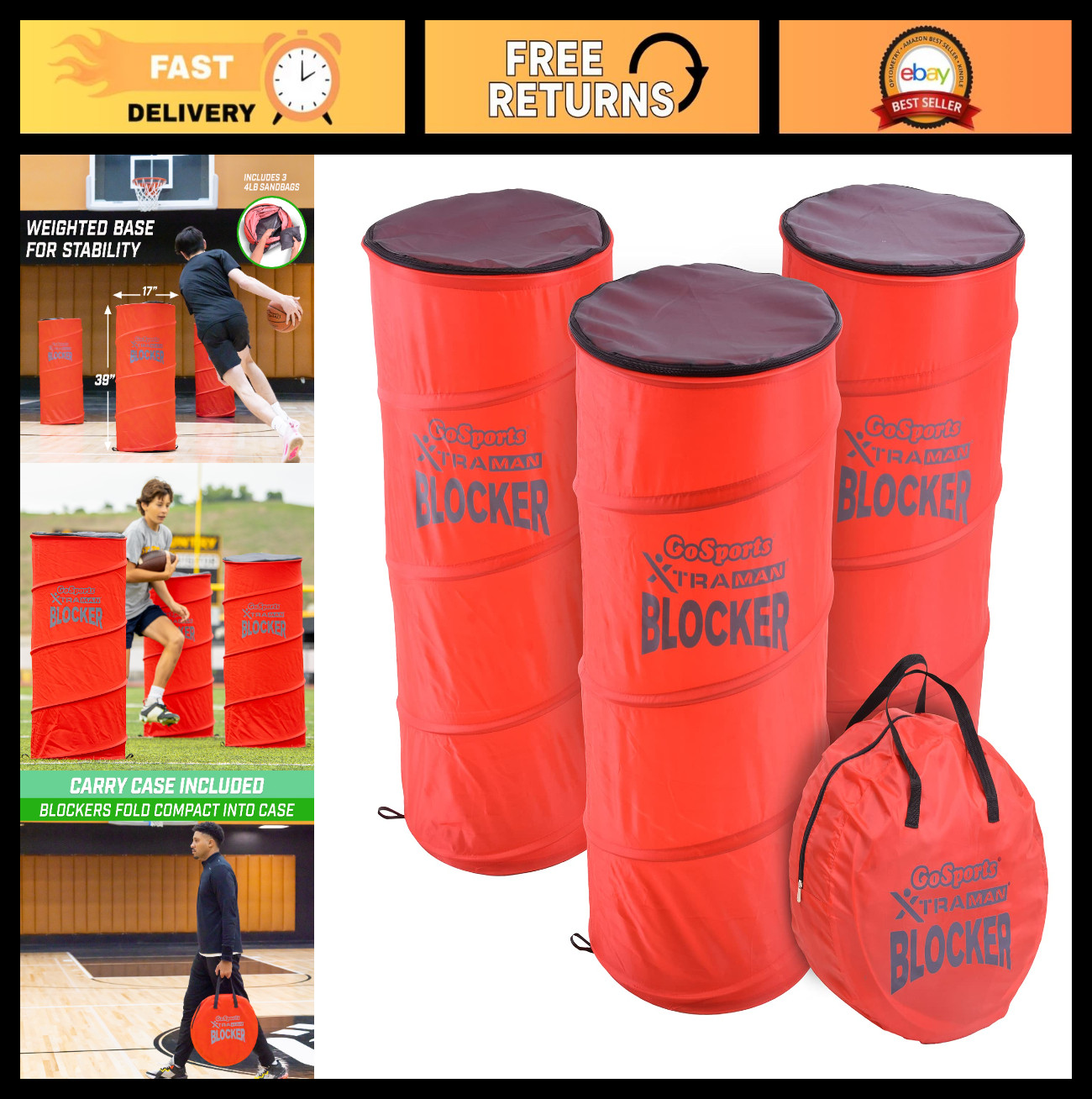Large Multi-Sport Blocking Dummy – 3 Pack Pop-Up Defenders for Basketball, Footb