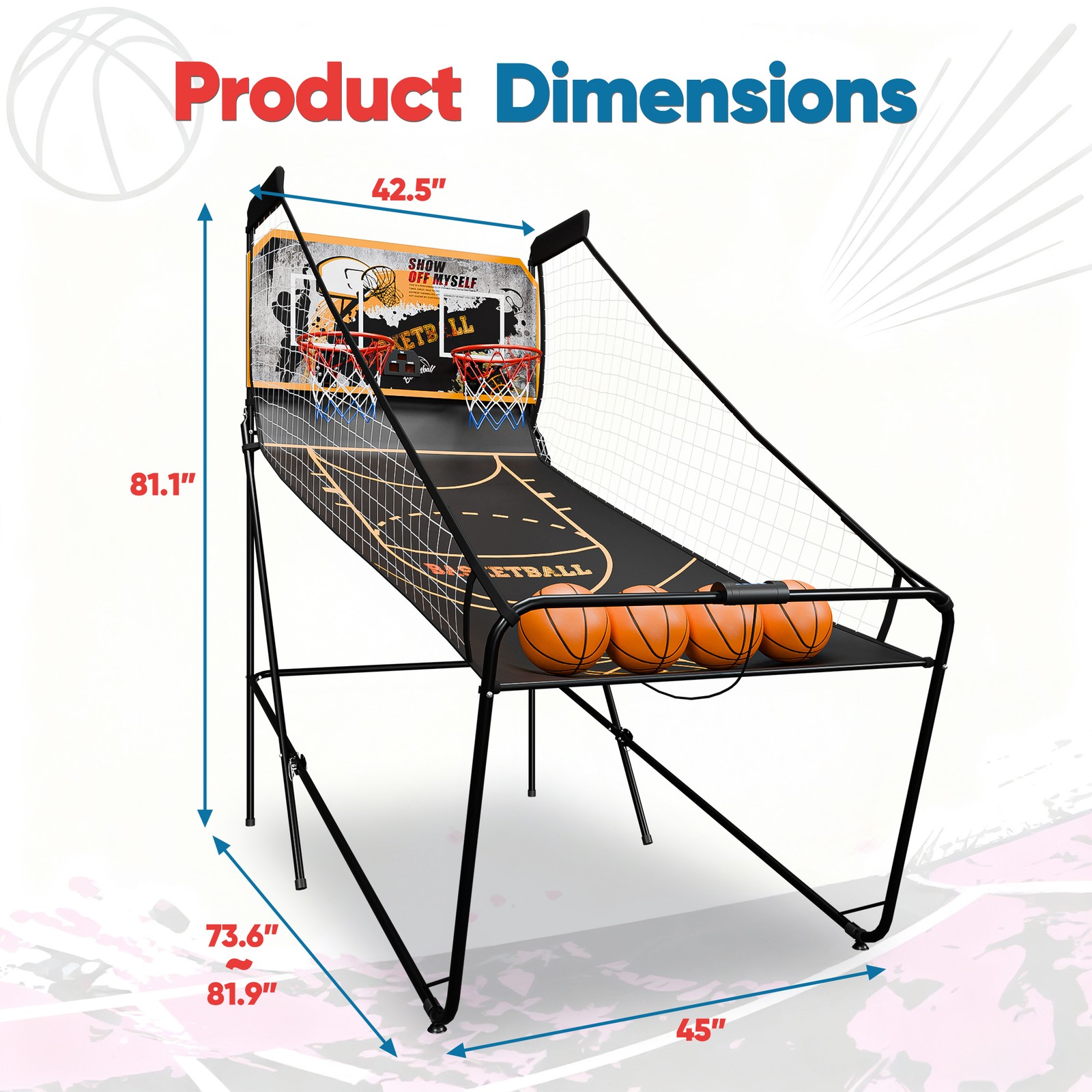 Foldable Basketball Arcade Game Electronic Dual Shot 2 Player 4 Balls Black Gold