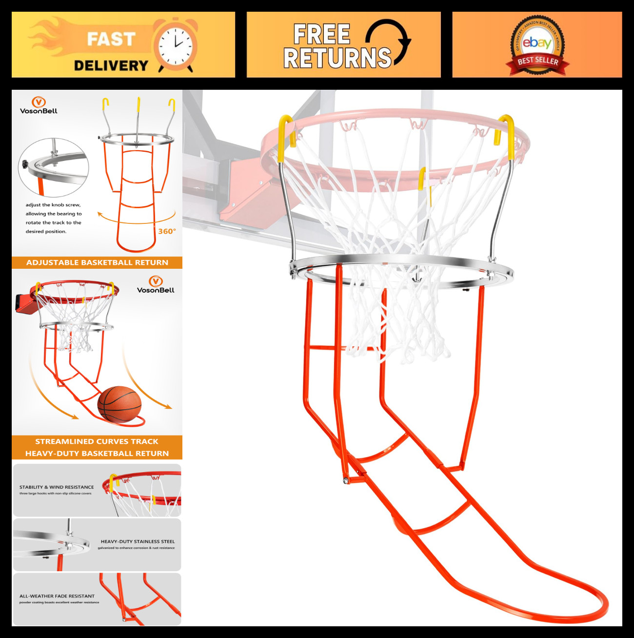 Heavy Duty Basketball Shot Trainer Rebounder – 360° Rotating Return Aid for Indo