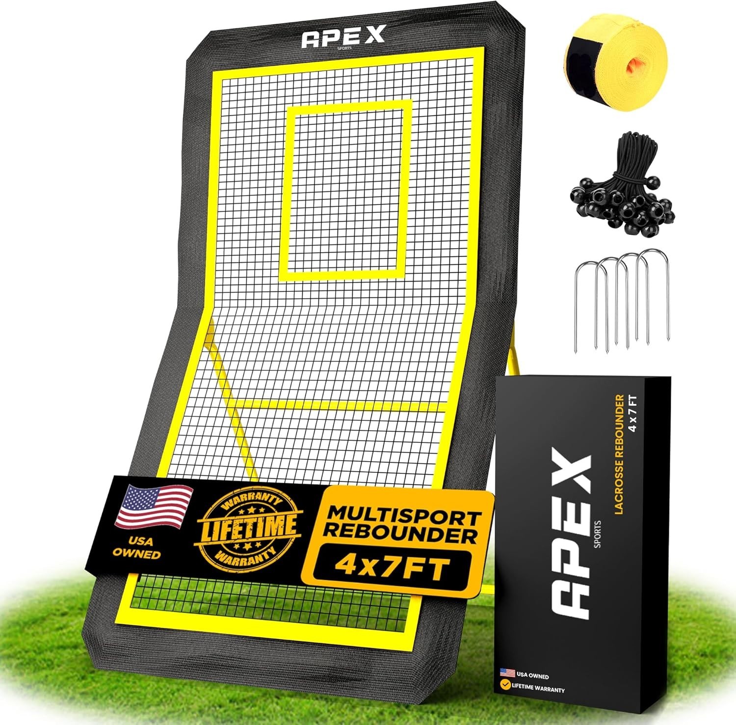 Durable 4×7 Feet Lacrosse Rebounder with Target Strip for Skill Training