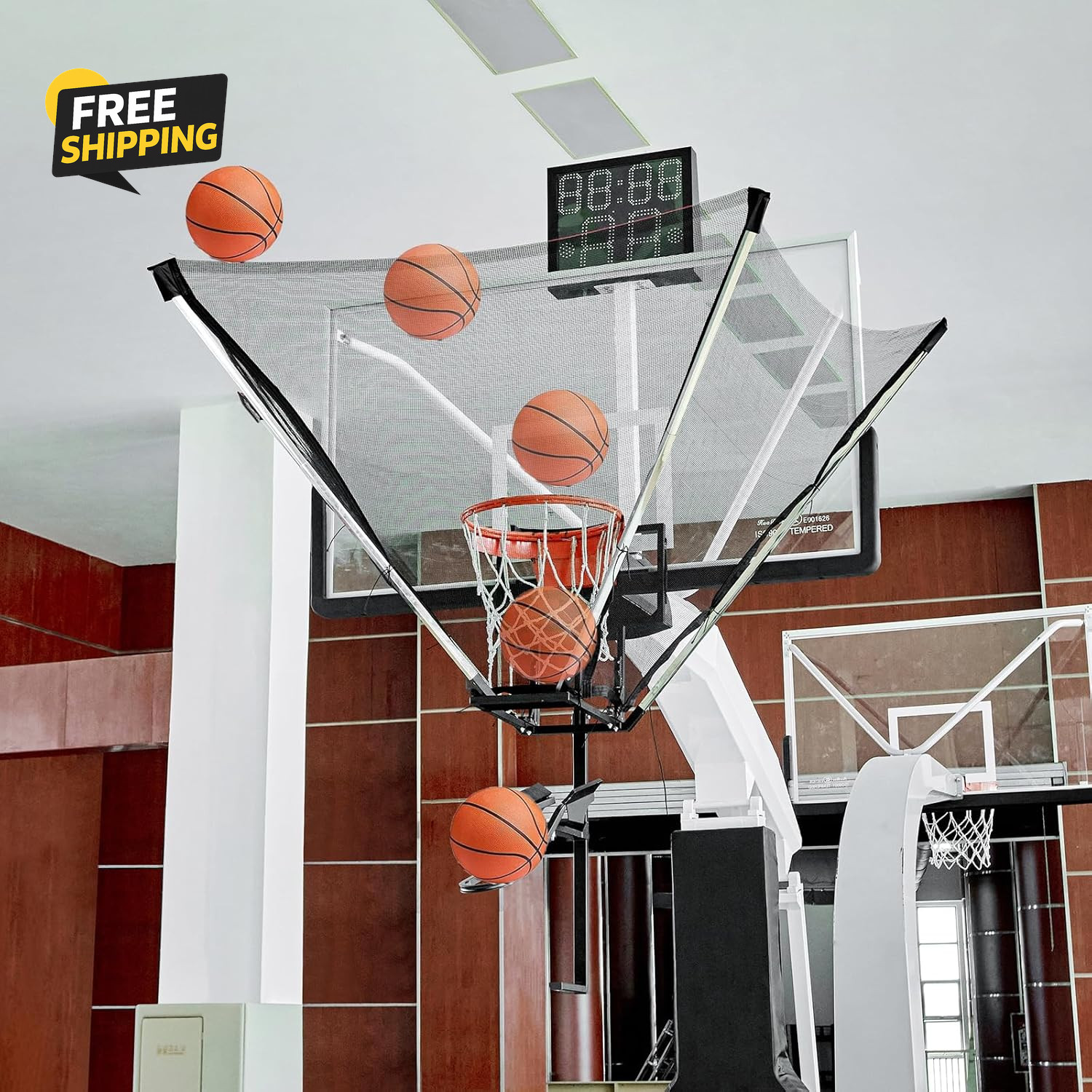 Basketball Shot Trainer with 180° Rotating Return Chute, Basketball Rebounder