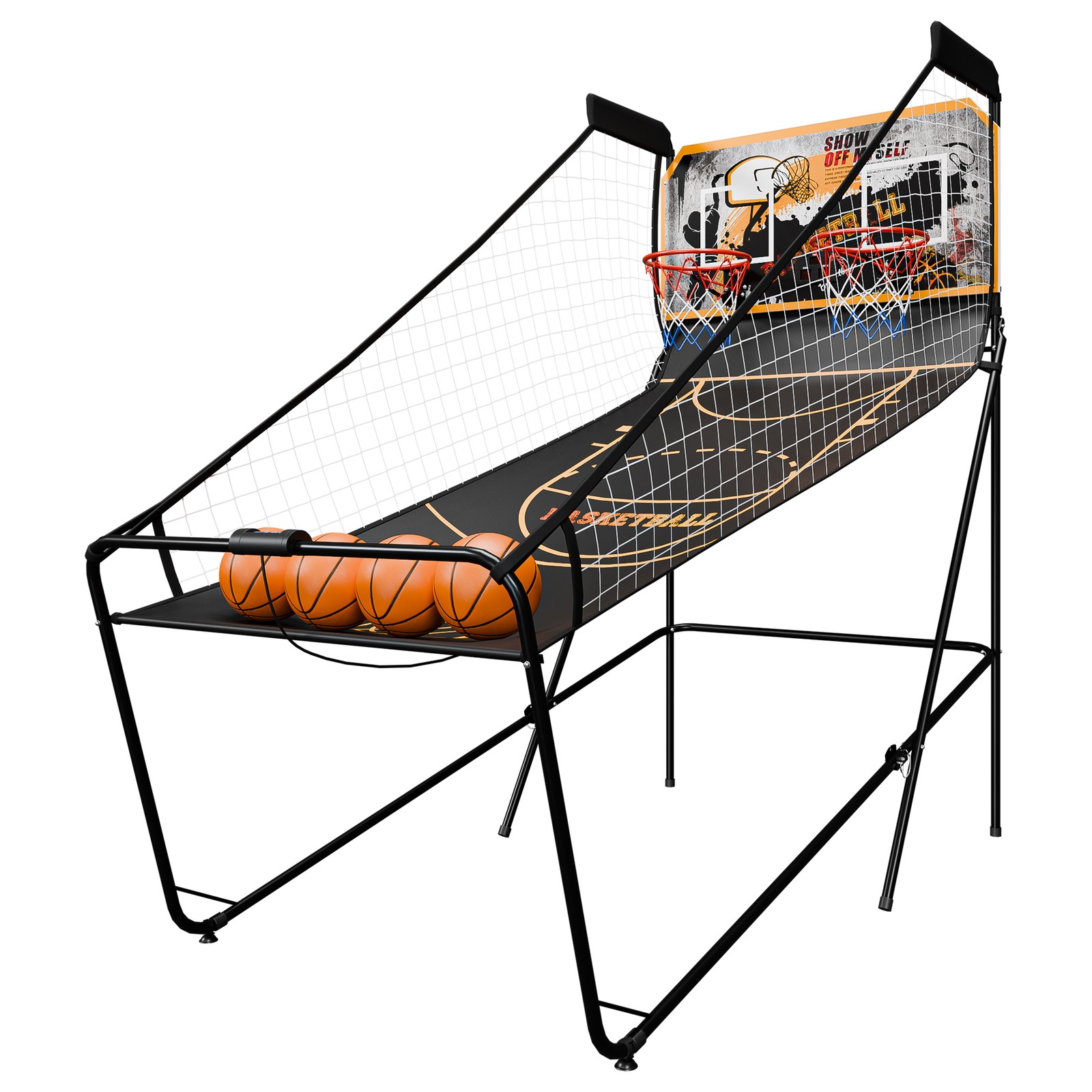 Foldable Basketball Arcade Game Electronic Dual Shot 2 Player 4 Balls Black Gold