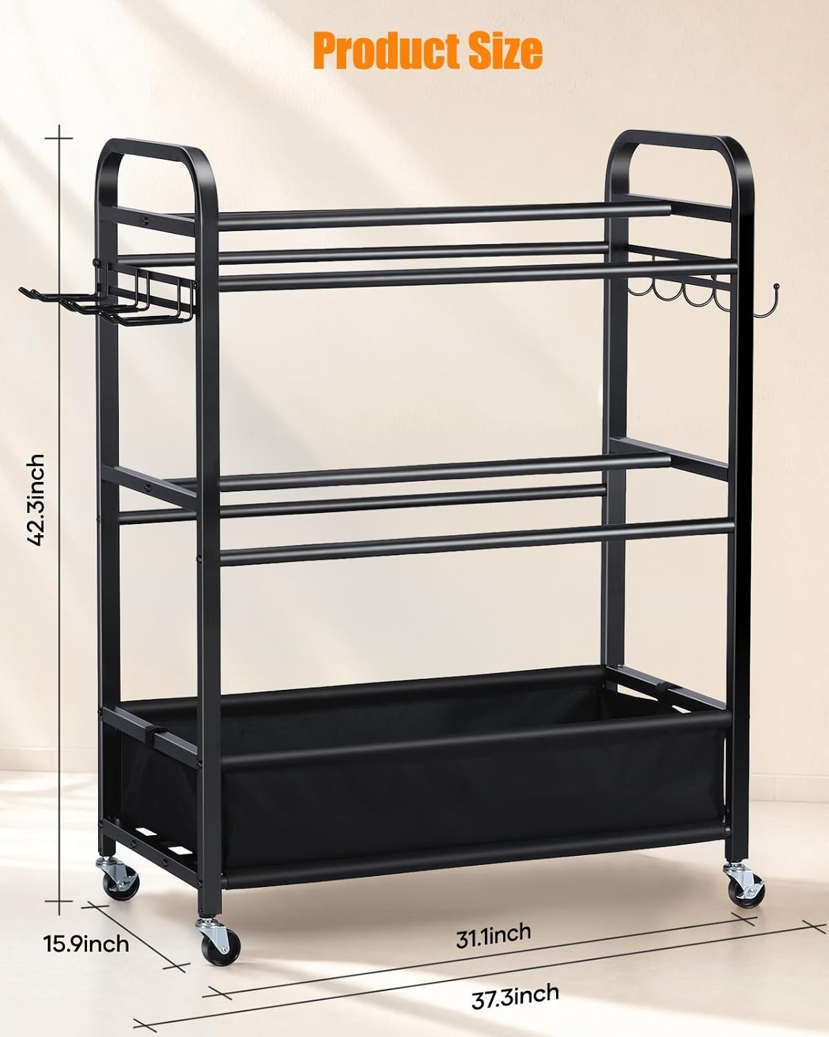 Four-Layer Sports Equipment Storage Rack with Weather Resistant Design