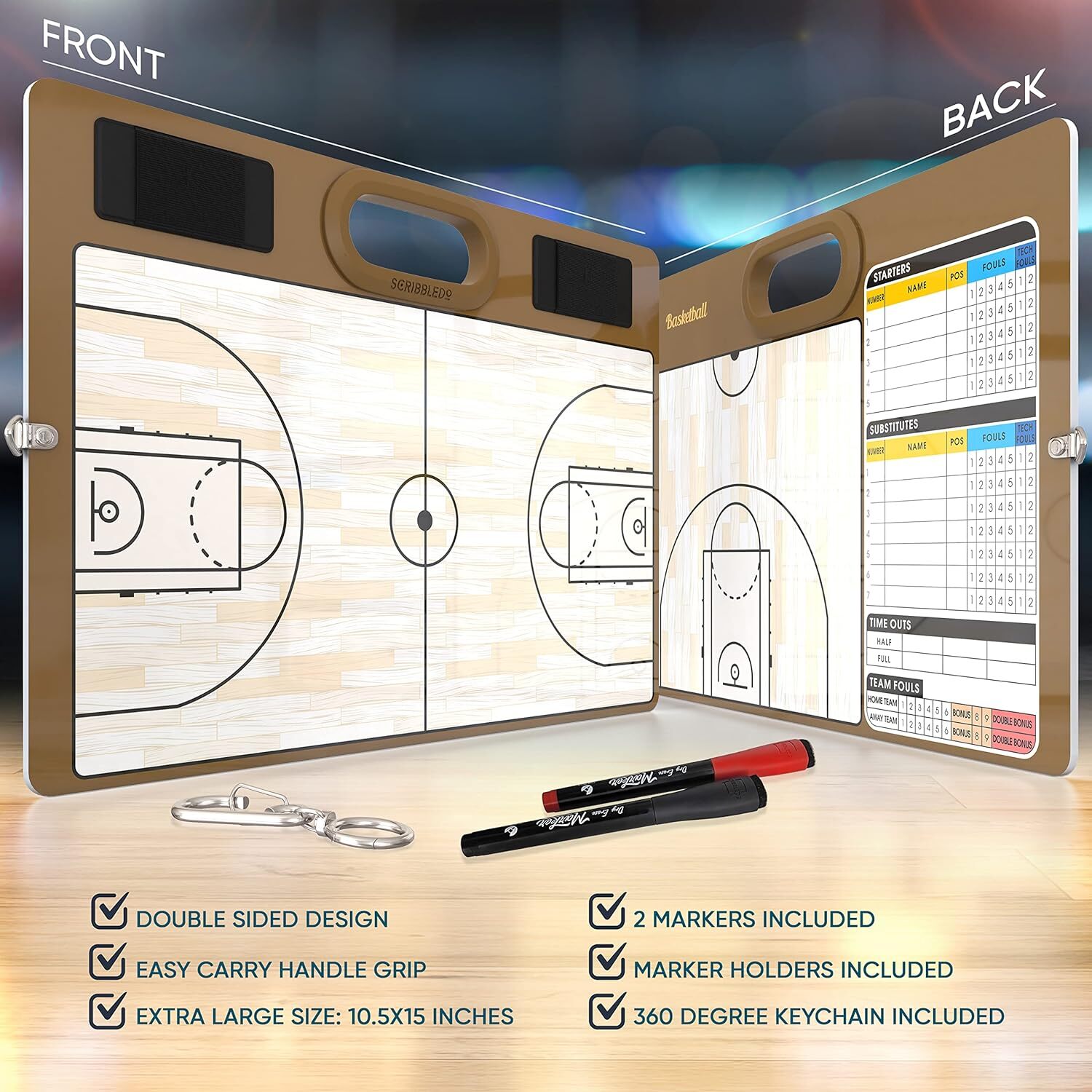 Basketball Dry Erase Board For Coaches 15X10.5 Double Sided Basketball Whiteboar