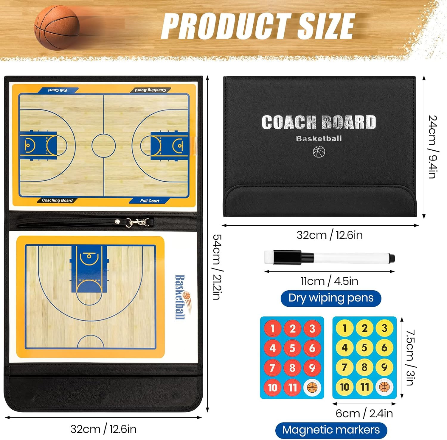 Foldable Basketball Coaching Board, Magnetic Tactics Clipboard with Dry Erase Ma