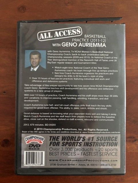 All Access Basketball Practice 2011 2012 Geno Auriemma Connecticut Coaching DVD