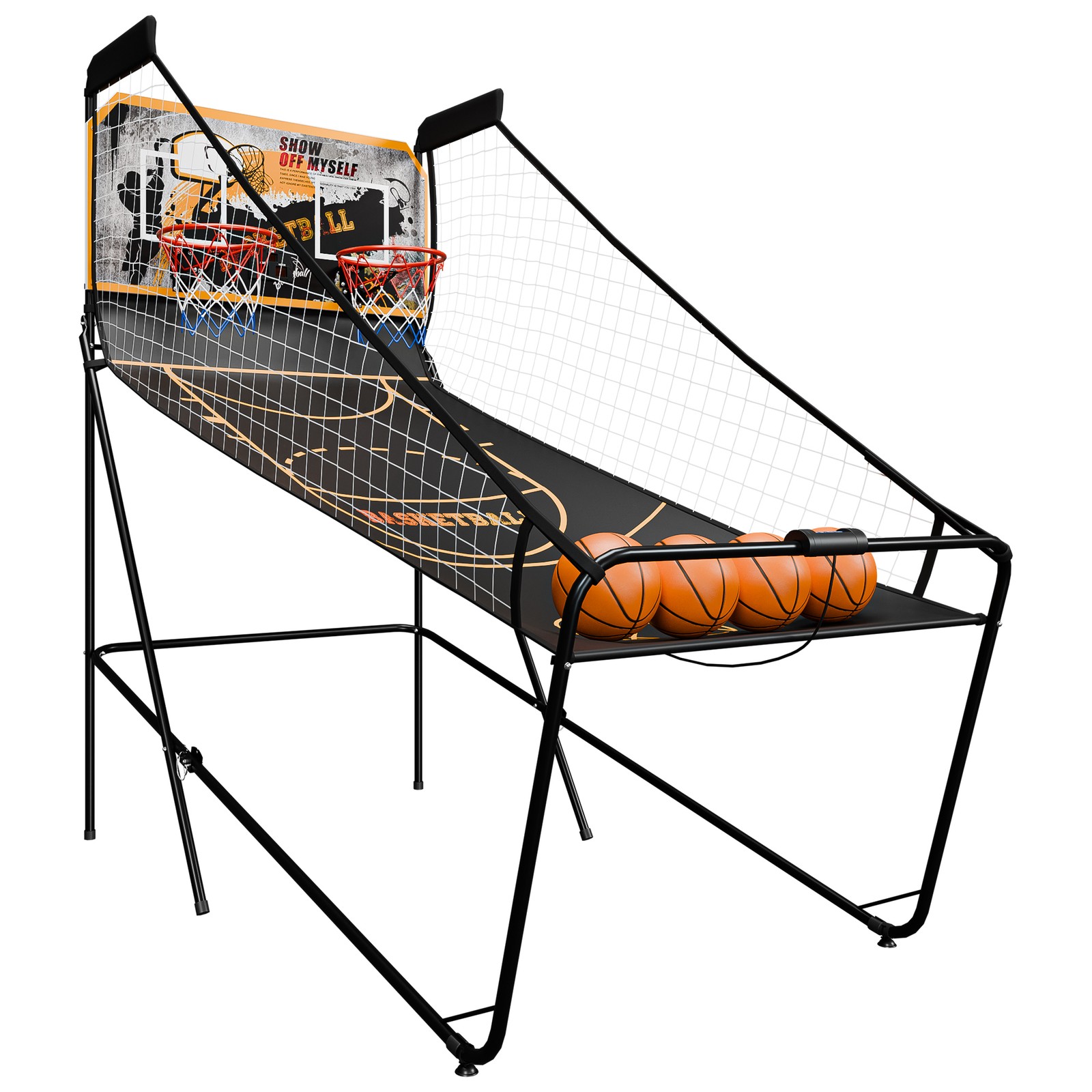 Foldable Basketball Arcade Game Electronic Dual Shot 2 Player 4 Balls Black Gold