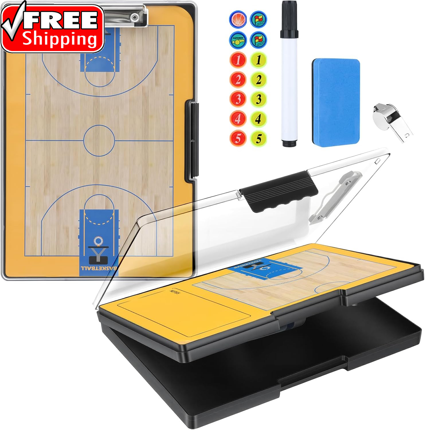 Basketball Clipboard for Coaches – All-Weather Double-Sided Dry Erase Board with