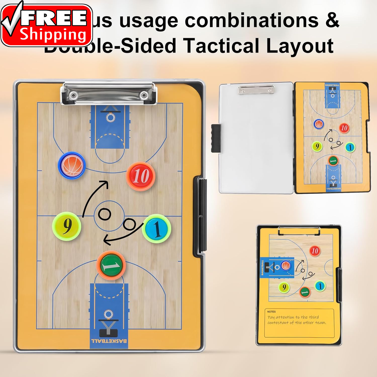 Basketball Clipboard for Coaches – All-Weather Double-Sided Dry Erase Board with